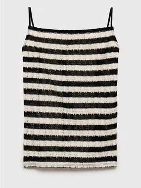 NWT Mango Striped Knitted Fitted Top Open Back Tie Cami Tank Black White S